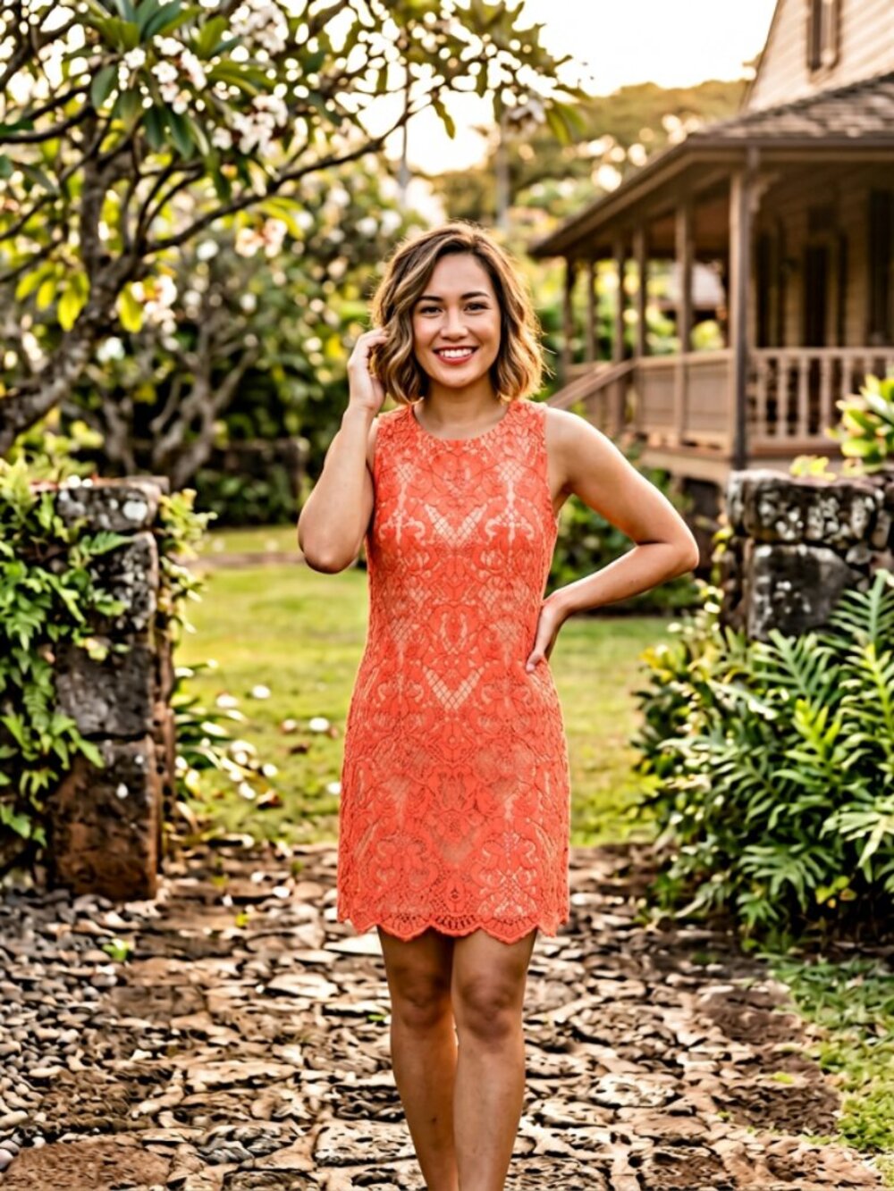 Eliza J coral lace spring summer romantic sleeveless dress 8